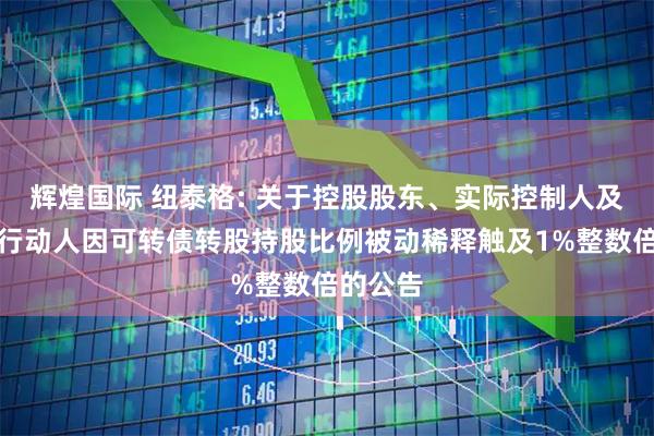 辉煌国际 纽泰格: 关于控股股东、实际控制人及其一致行动人因可转债转股持股比例被动稀释触及1%整数倍的公告